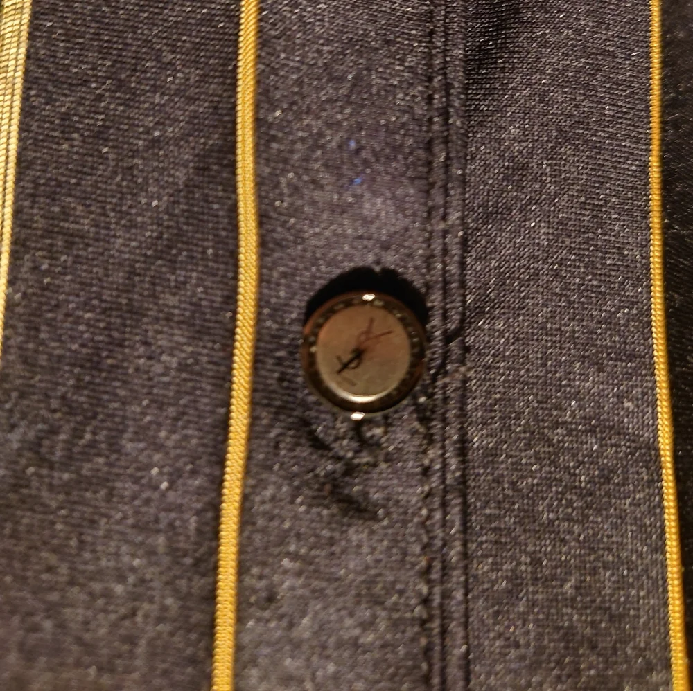 Yves Saint Laurent Silk Navy Blue and Gold Striped Polo - Picture 3 of 6